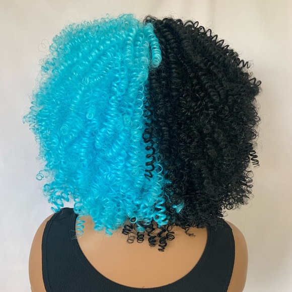Curly Black & Pastel Blue Color Premium Fiber Wig for Events/Cosplay… - Picture 7 of 7
